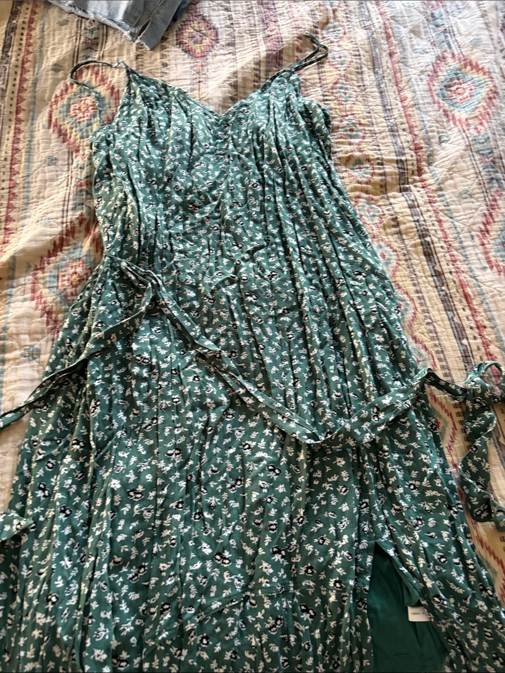 Abercrombie & Fitch Green Floral Midi Wrap Skirt
